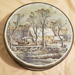 Vintage Winter in the Country The Old Grist Mill Currier and Ives Round Tin